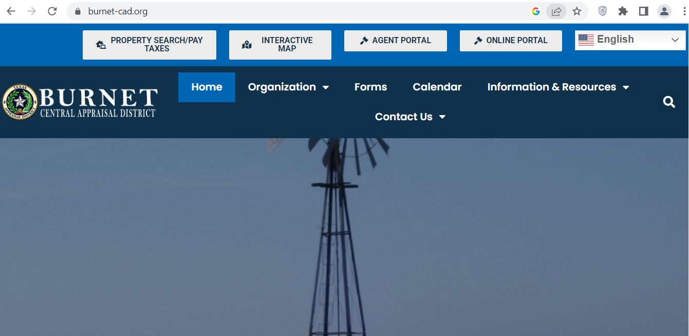 Burnet County CAD 2026 property search and tax appraisal screenshot