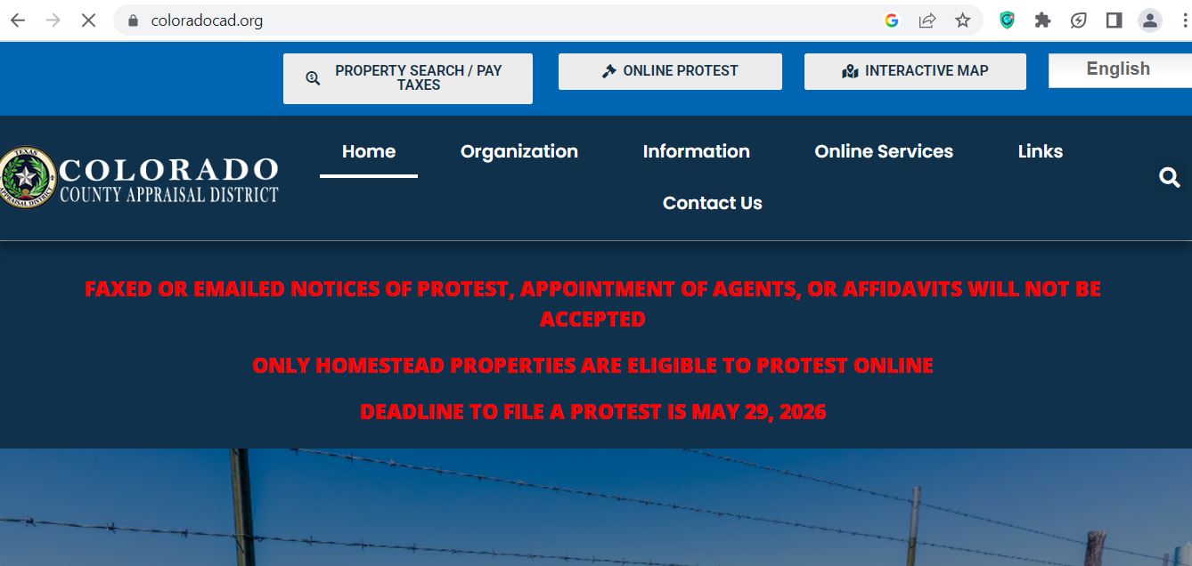 Colorado County CAD 2026 property search and tax appraisal screenshot