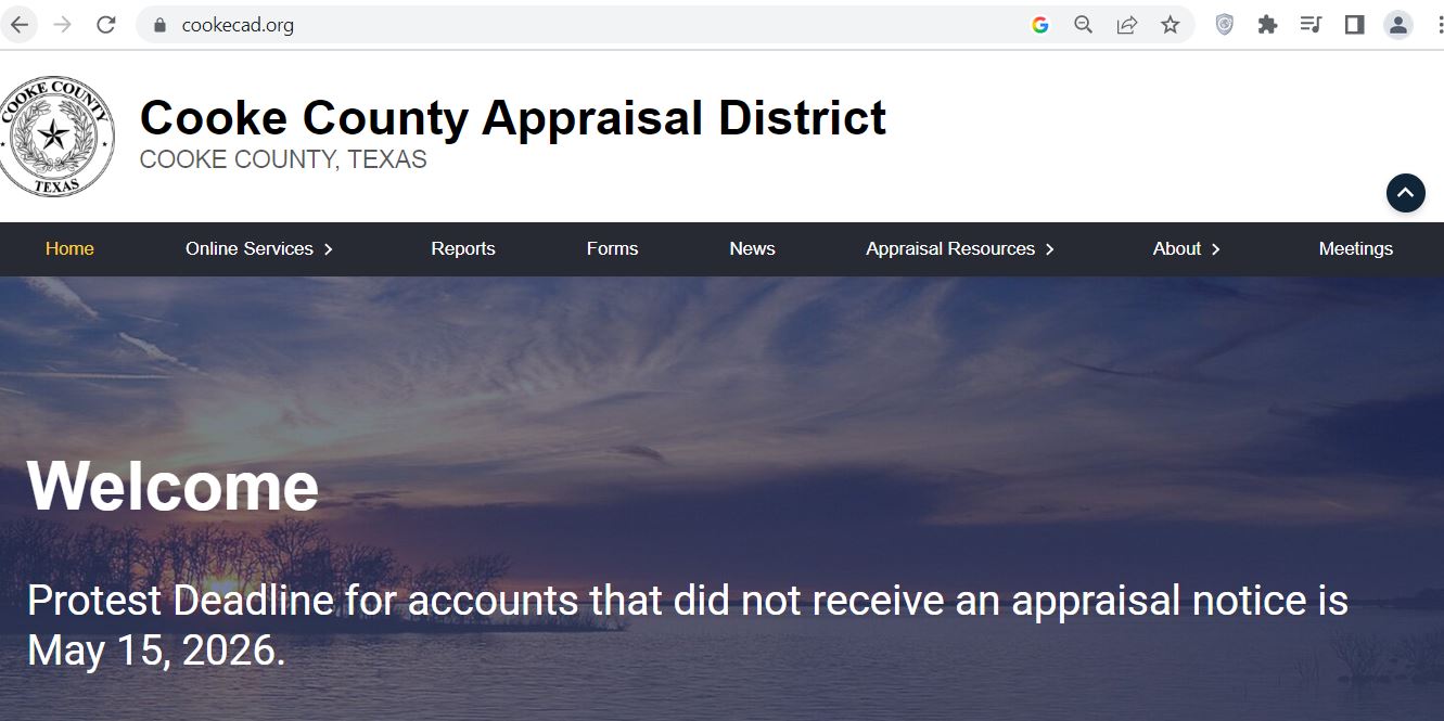 Cooke County CAD 2026 property search and tax appraisal screenshot