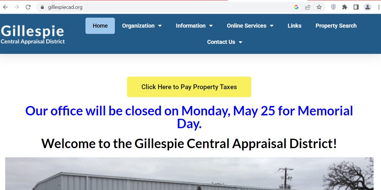 Gillespie County CAD 2026 property search and tax appraisal screenshot