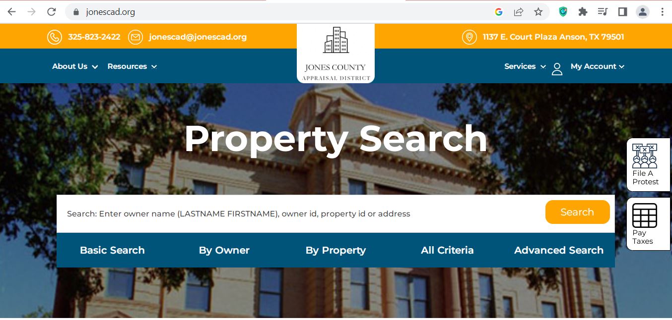 Jones County CAD 2026 property search and tax appraisal screenshot