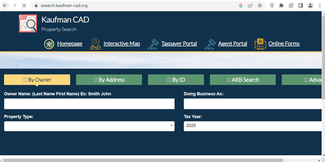 Kaufman County CAD official property search and tax appraisal screenshot guide
