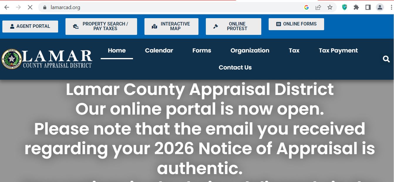 Lamar County CAD 2026 property search and tax appraisal screenshot