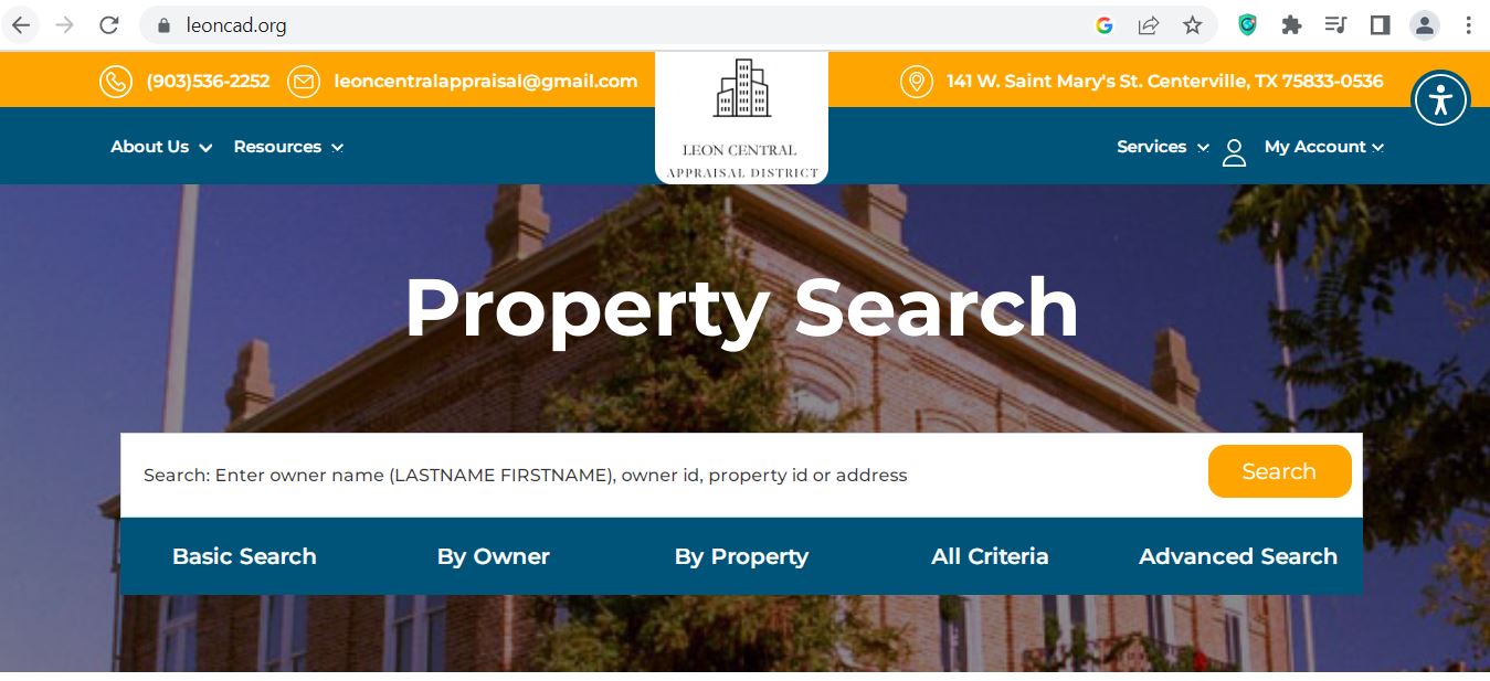 Leon County CAD 2026 property search and tax appraisal screenshot