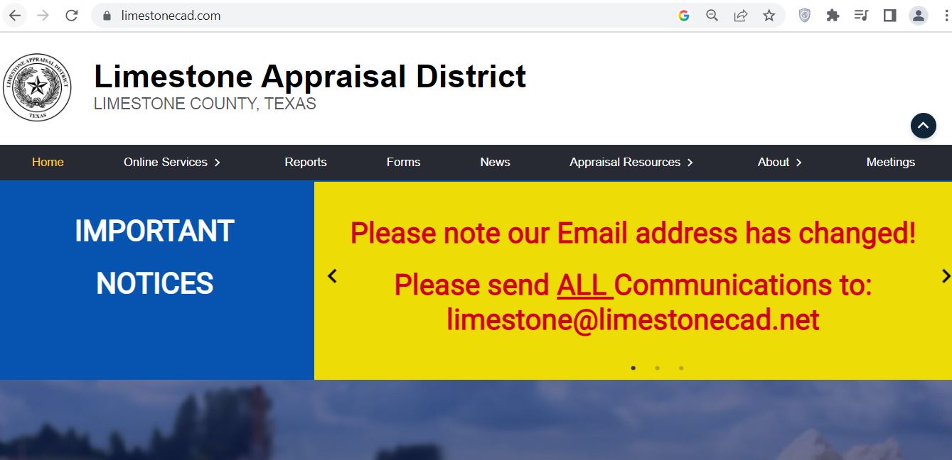 Limestone County CAD 2026 property search and tax appraisal screenshot