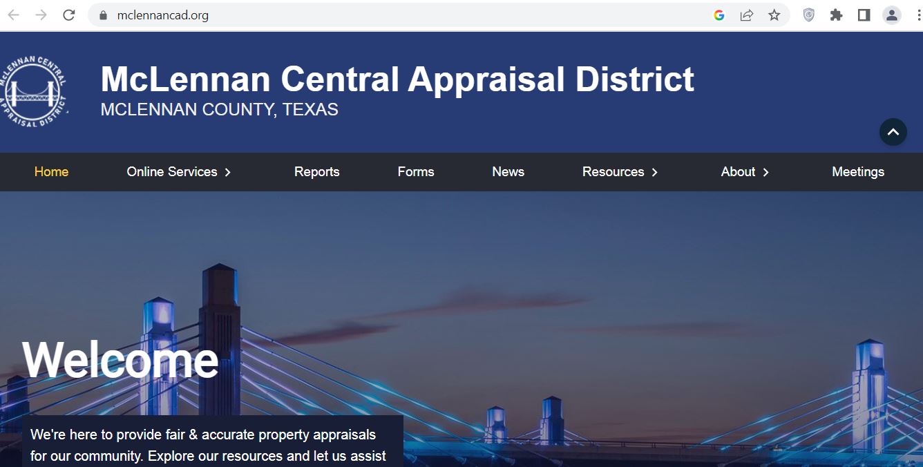 McLennan County CAD 2026 property search and tax appraisal screenshot