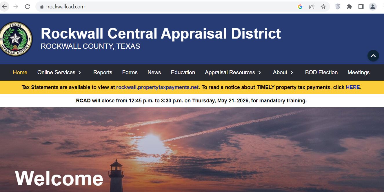 Rockwall County CAD 2026 property search and tax appraisal screenshot