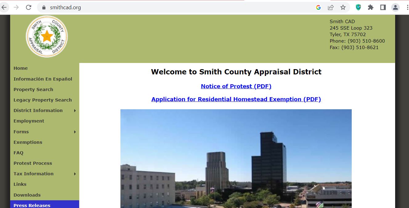 Smith County CAD 2026 property search and tax appraisal screenshot