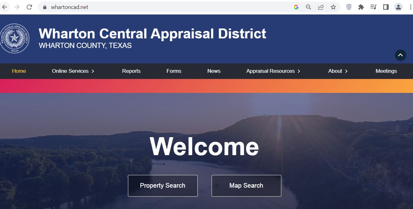 Wharton County CAD 2026 property search and tax appraisal screenshot
