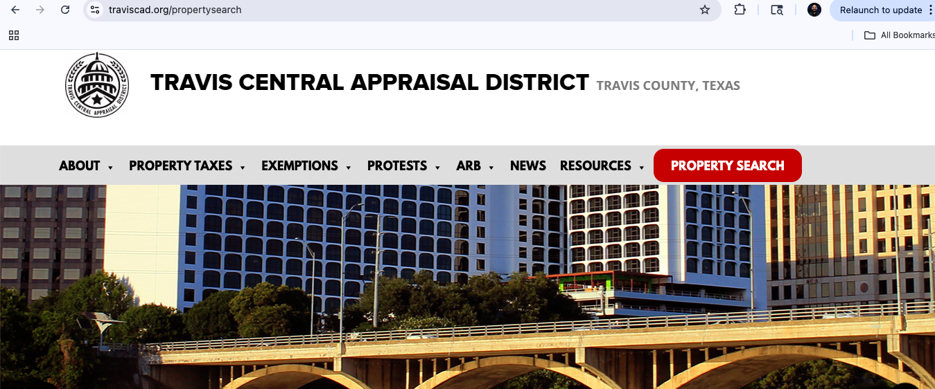 Travis County CAD official property search screenshot for Travis Central Appraisal District records