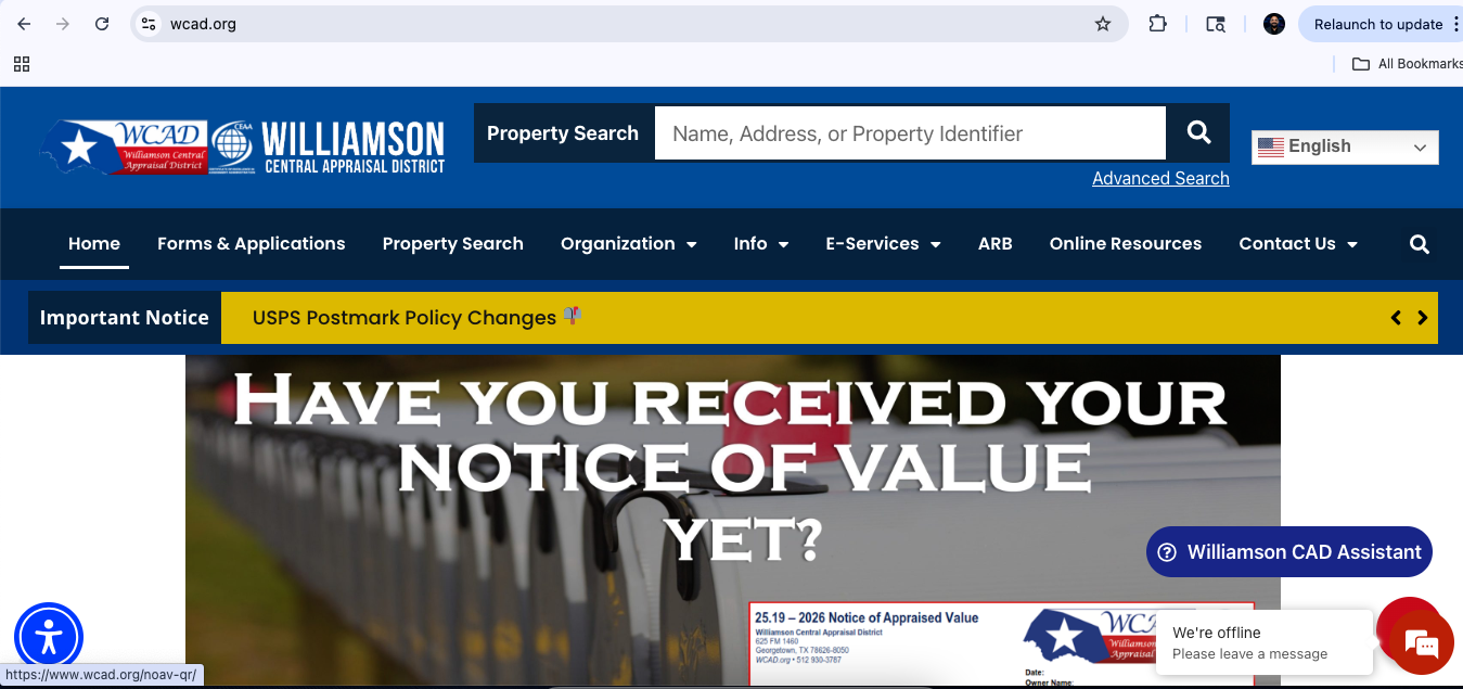 Williamson County CAD official property search screenshot for Williamson Central Appraisal District records