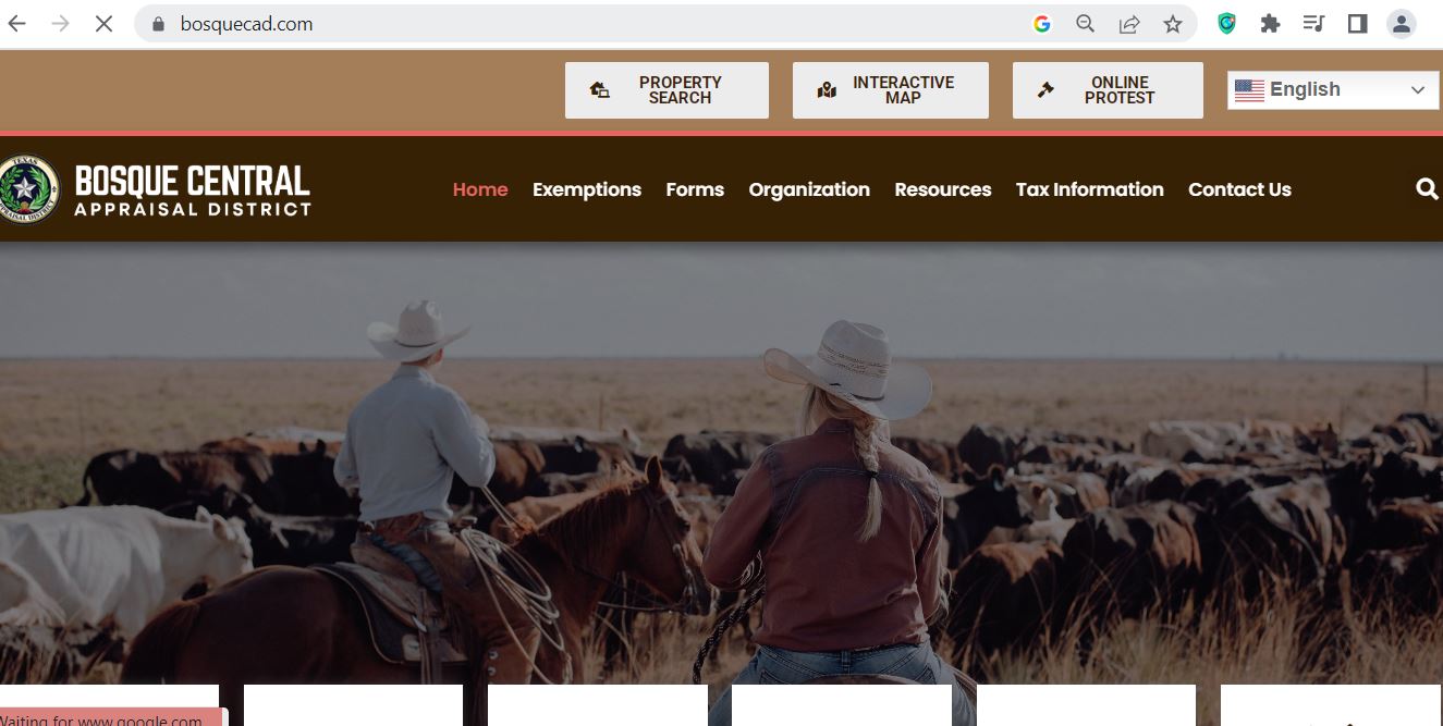 Bosque County CAD 2026 property search and tax appraisal screenshot