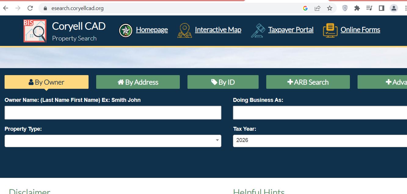 Coryell County CAD 2026 property search and tax appraisal guide