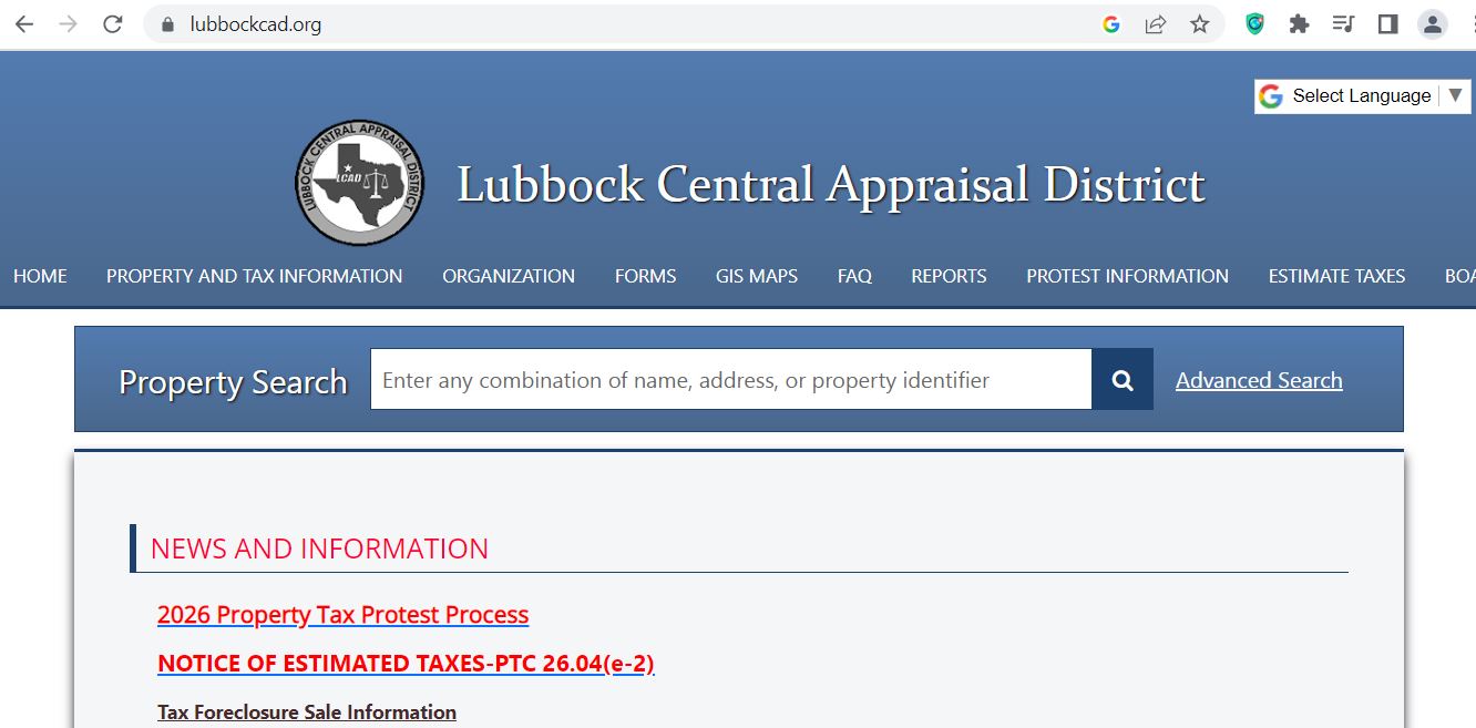 Lubbock County CAD 2026 property search and tax appraisal guide