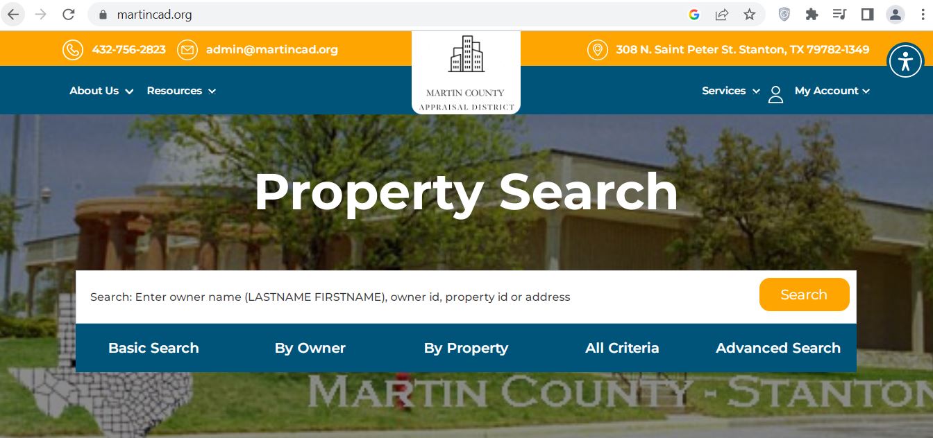 Official Martin County Appraisal District property search and tax appraisal website screenshot