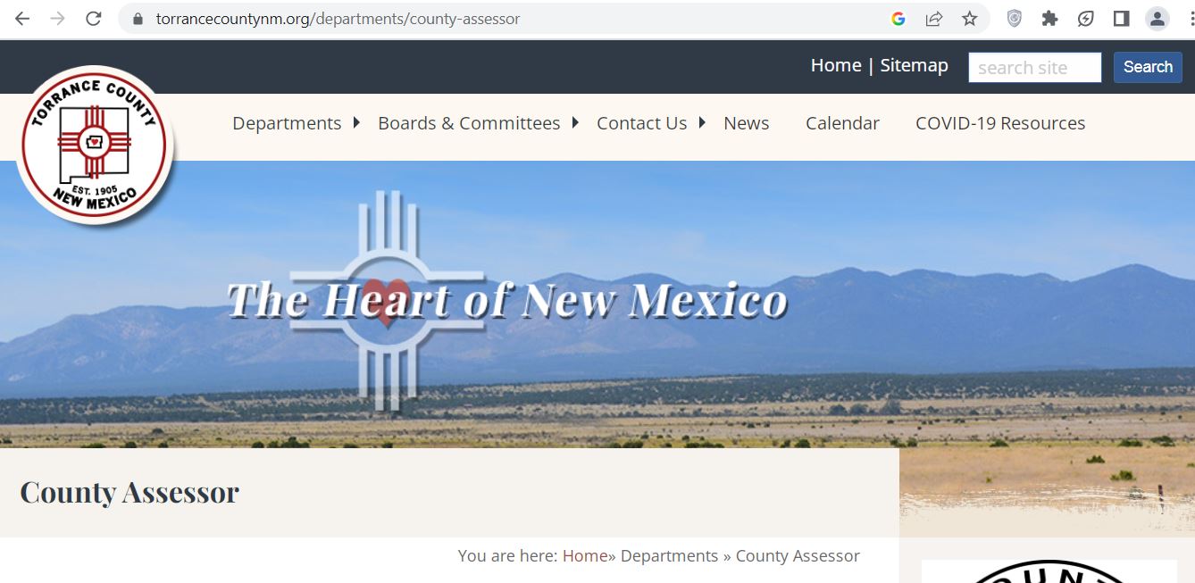 Official Torrance County New Mexico County Assessor website screenshot