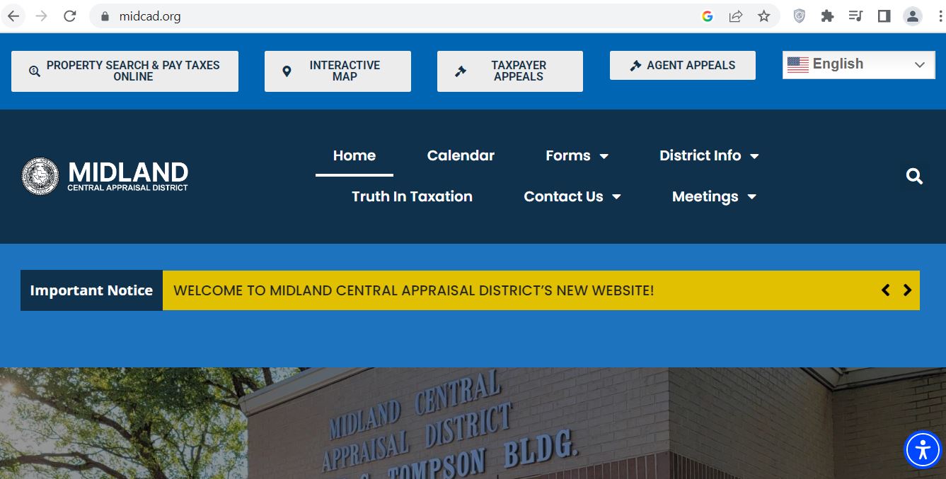 Midland County CAD 2026 property search tax payment GIS forms and taxpayer appeal website